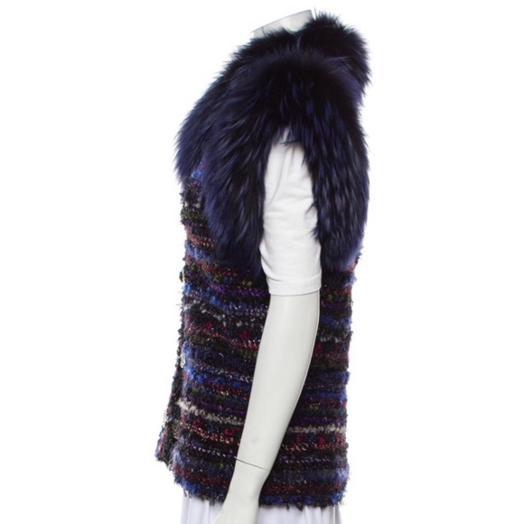 Nini K Saks Fifth Avenue Hade-Made Vest With Real Fox Hand Crocheted One Size - Picture 2 of 14